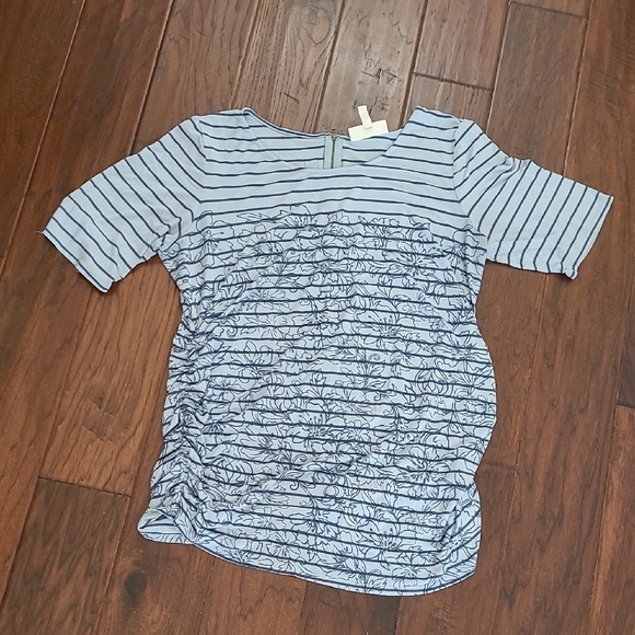 💥3for$12 Jessica Simpson Maternity Blue Striped Blouse with side Ruching sizeXL - Picture 1 of 7